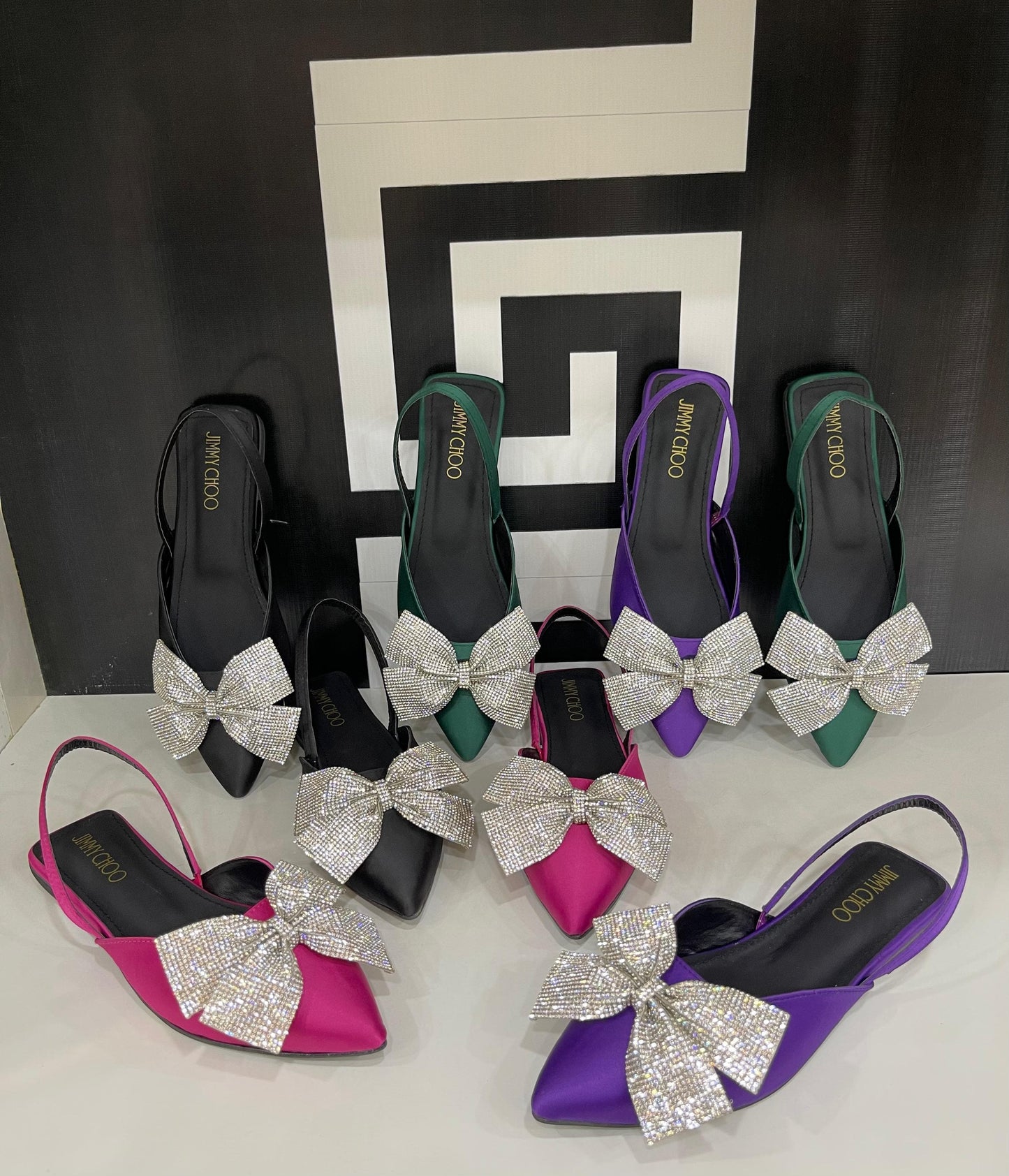 RHINESTONE BOW FLAT PUMPS