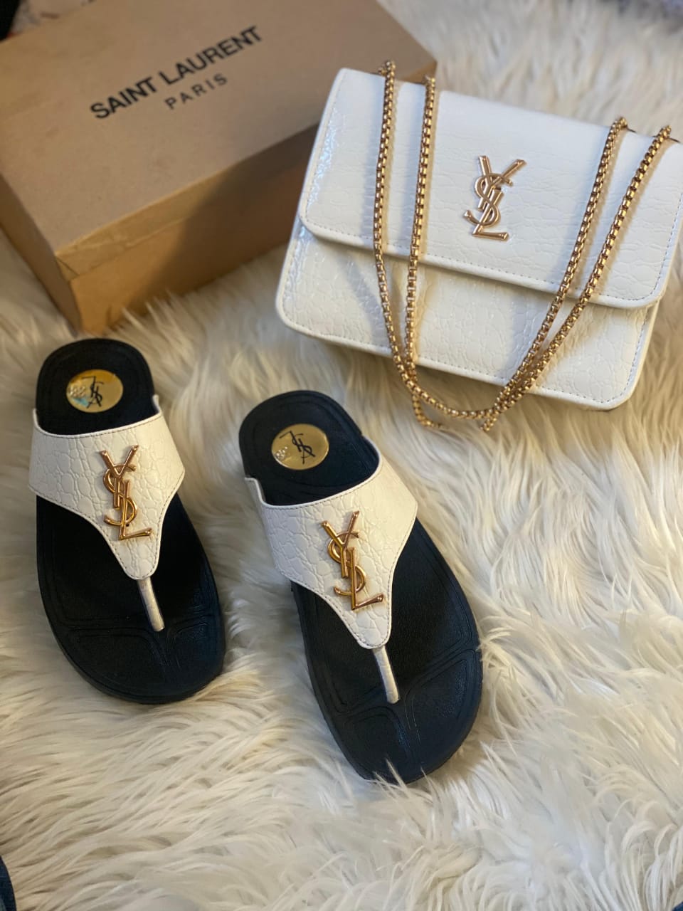 YSL FLIPFLOPS AND HANDBAG COMBO