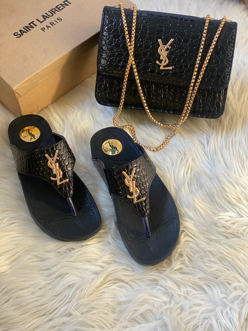 YSL FLIPFLOPS AND HANDBAG COMBO