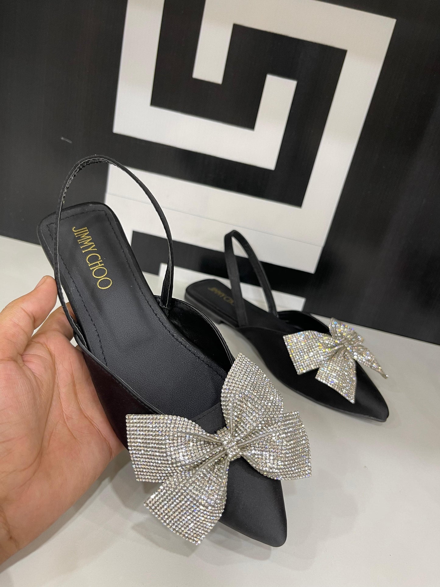 RHINESTONE BOW FLAT PUMPS