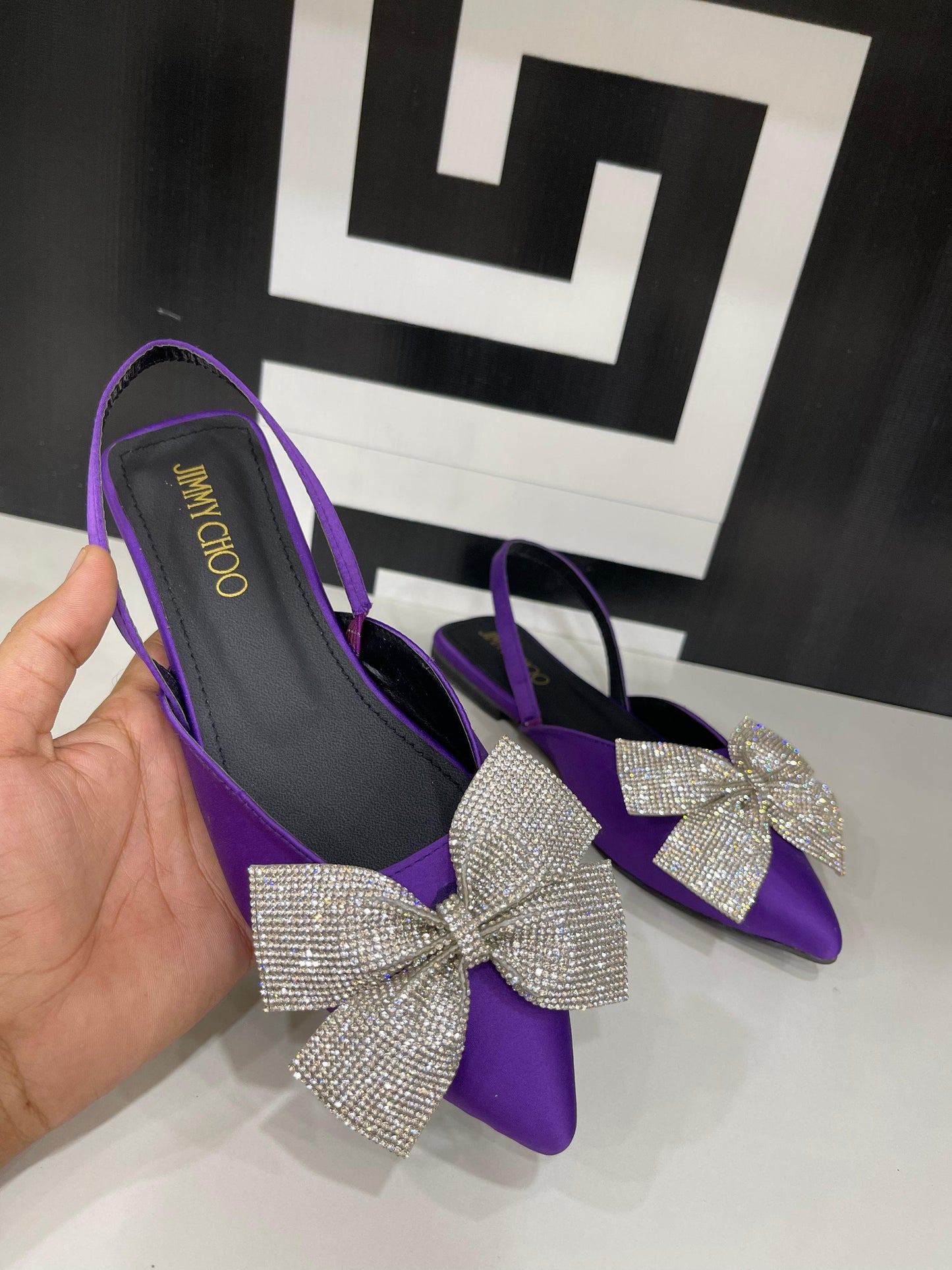 RHINESTONE BOW FLAT PUMPS