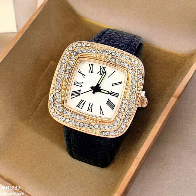SQUARE DIAL LEATHER STRAP WATCH